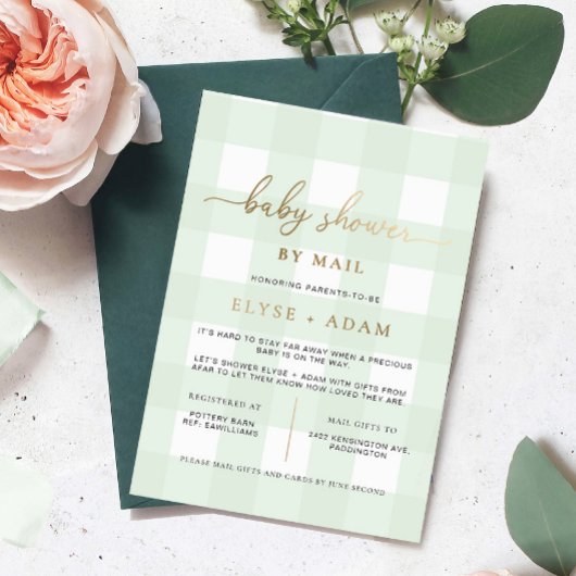 Baby shower En vichy Vert Par Mail Foil Invitation