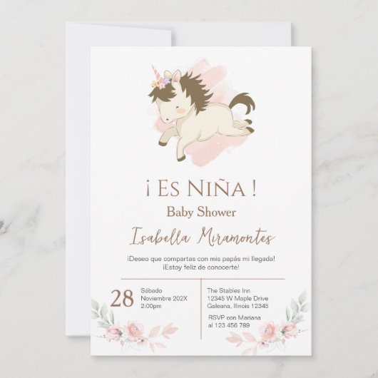Baby shower espagnol invitation fille (Devant)