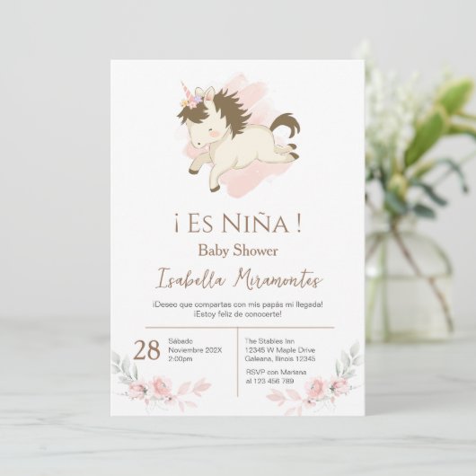 Baby shower espagnol invitation fille (Debout devant)