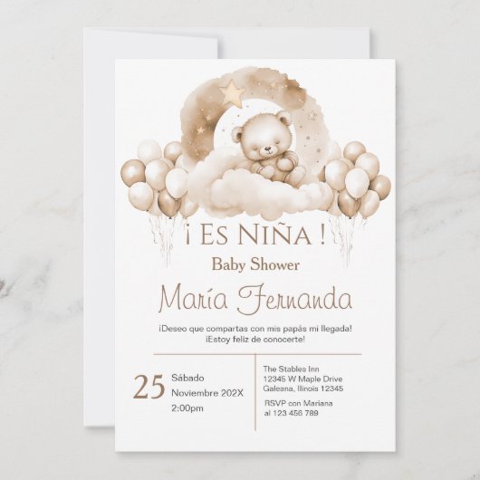 Baby shower espagnol invitation fille (Devant)
