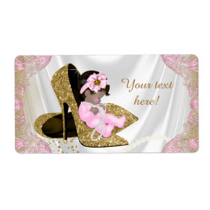 Baby shower ethnique rose or Étiquette bouteille d