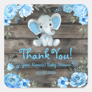 Baby shower Étiquette de l'éléphant bleu rustique
