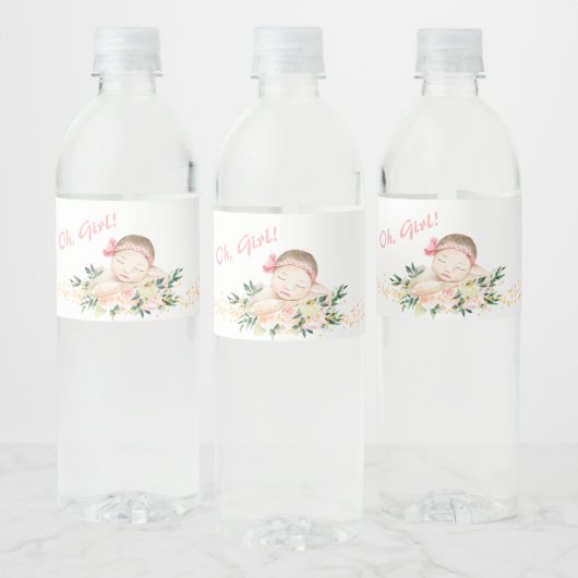 Baby shower Étiquette d'eau pour fille avec jeune  (Bouteilles)