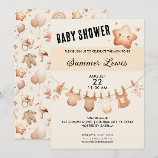 Baby shower étoile mignonne - Invitation de ligne 