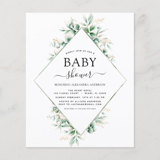 Baby shower Eucalyptus Botanische geometrische (Voorkant)