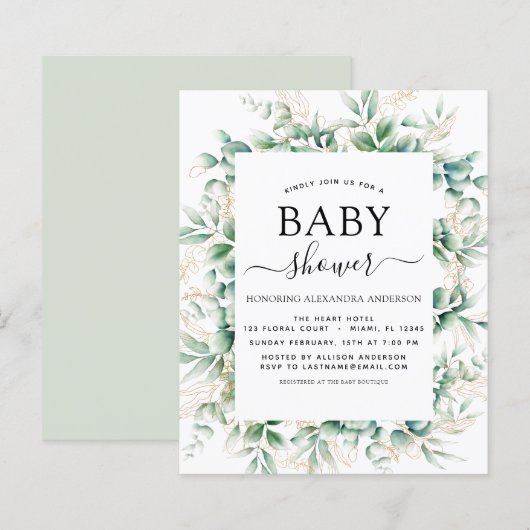 Baby shower Eucalyptus Botanische geometrische (Voorkant / Achterkant)