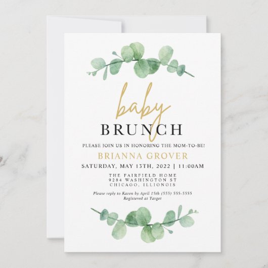Baby shower Eucalyptus Brunch Invitation (Devant)