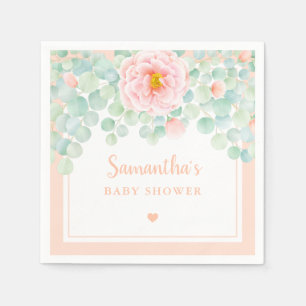 Baby shower Eucalyptus Foliage Floral Peach Sage Servet