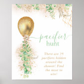 Baby shower Eucalyptus Gold ballon Pacifier Hunt Poster (Voorkant)