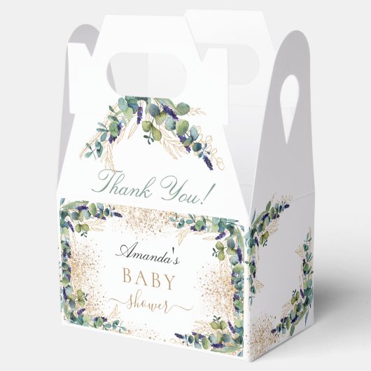 Baby shower eucalyptus gold glitter dank bedankdoosjes (Geopend)