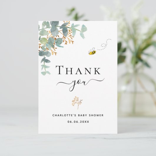 Baby shower eucalyptus greenery elegant schattige bedankkaart (Staand voorkant)