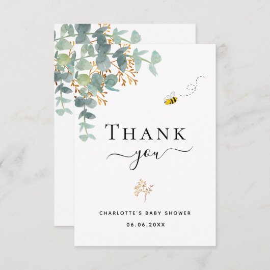 Baby shower eucalyptus greenery elegant schattige bedankkaart (Voorkant / Achterkant)