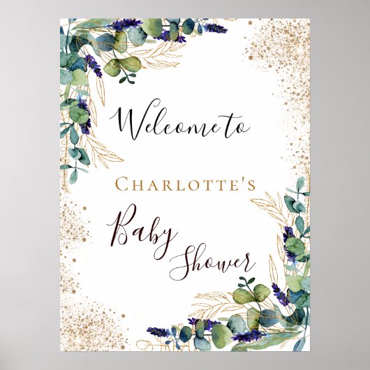 Baby shower eucalyptus greenery elegant welkom poster (Voorkant)