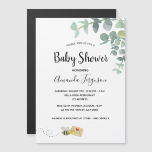 Baby shower eucalyptus greenery schattige bijen magnetische uitnodiging