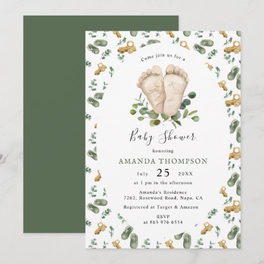 Baby shower Eucalyptus Greenery Script voor baby's Kaart (Voorkant / Achterkant)