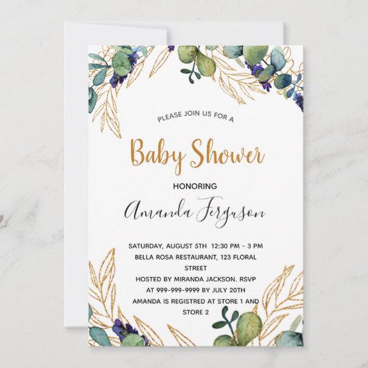 Baby shower eucalyptus invitation à la verdure (Devant)