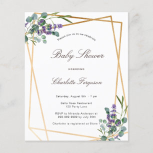 Baby shower eucalyptus lavender geo budget flyer