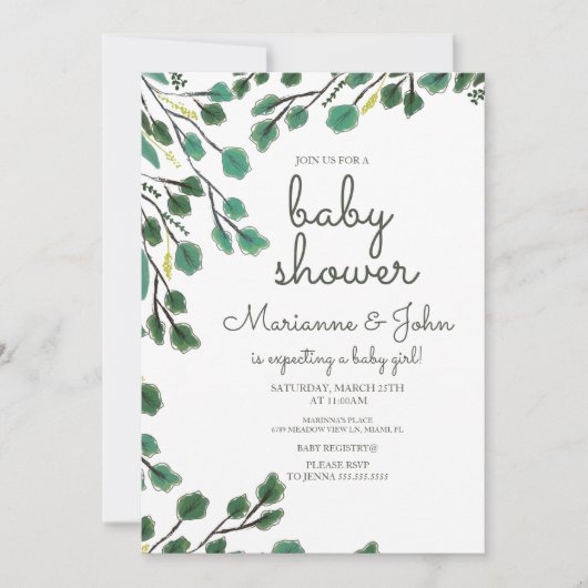 Baby shower Eucalyptus Main Tirée Leaf Invitation (Devant)