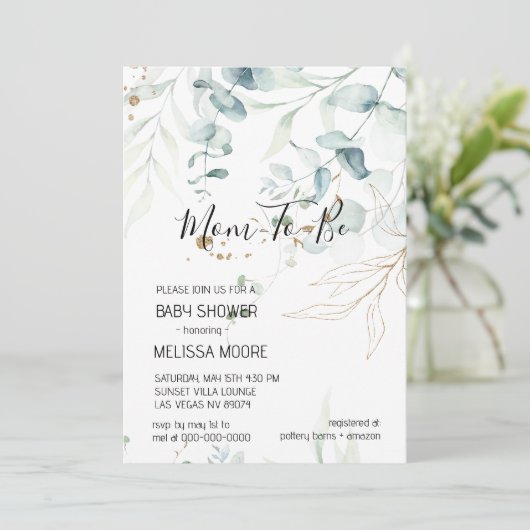 Baby shower Eucalyptus vert Invitation (Debout devant)