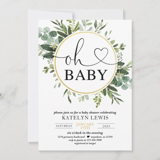 Baby shower Eucalyptus vert Invitation (Devant)