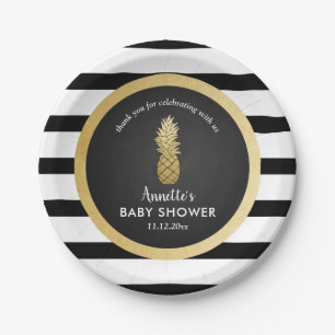 Baby Shower   Faux gouden folie ananas   Strepen Papieren Bordje