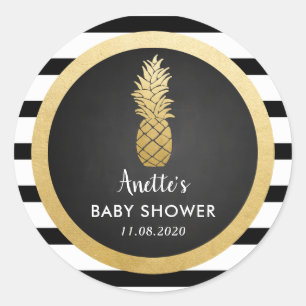 Baby Shower   Faux gouden folie ananas   Strepen Ronde Sticker