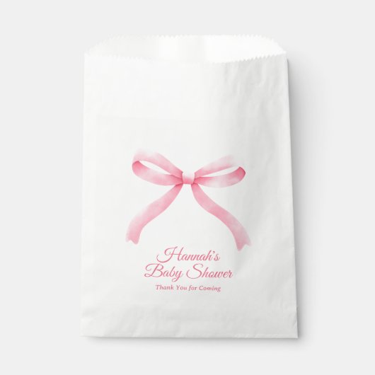 Baby shower Favor Bag Pink Bow Girly Bedankzakje (Voorkant)
