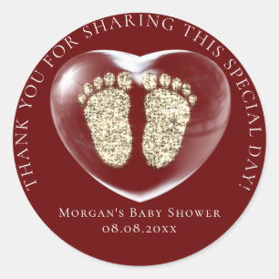 Baby shower Favor Bubble Heart Gold Feet Ronde Sticker