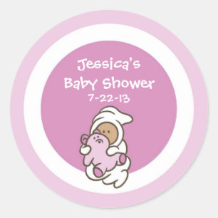 Baby shower Favor Sticker (Roze Meisje, Medium Ski