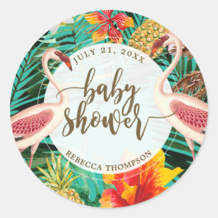baby shower favor sticker tropical flamingo