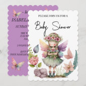 Baby shower fée avec couronne fleurie Invitation (Devant / Derrière)