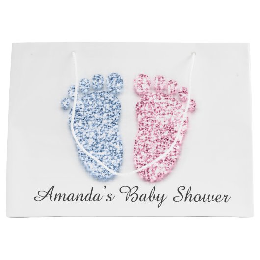 Baby shower Feet Boy Girl Naam Roze Blauw Geslacht Groot Cadeauzakje (Voorkant)