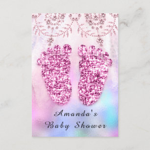 Baby shower Feet Girl Royal Pink Glitter Floral Kaart