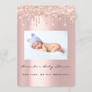 Baby shower Feet Glitter Roze druppels Foto Boy Gi Kaart