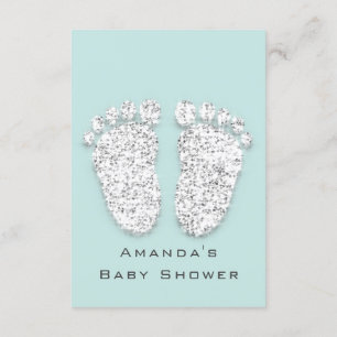 Baby shower Feet Silver Girl Boy Gray Aqua Kaart