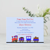 Baby shower ferroviaire rouge et bleu Invitation (Debout devant)