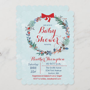 Baby shower Fête Noël Wreath Invitation