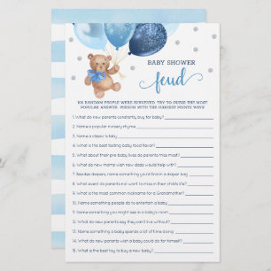 Baby shower Feud Game Blue en Silver Teddy Bear