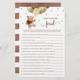 Baby shower Feud Game Brown en Gold Teddy Bear