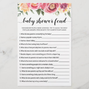 Baby shower Feud game met Answers