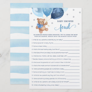 Baby Shower Feud Spel Blauwe En Zilveren Teddybeer