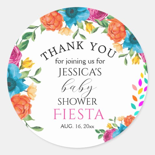 Baby shower Fiesta Bloemenfeest Favor Sticker (Voorkant)