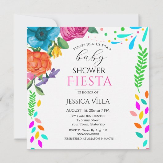 Baby shower Fiesta Bloemenfeest Flat Invitation (Voorkant)