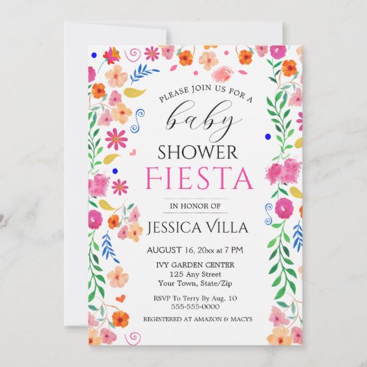 Baby shower Fiesta Floral Pink Party Invitation (Devant)