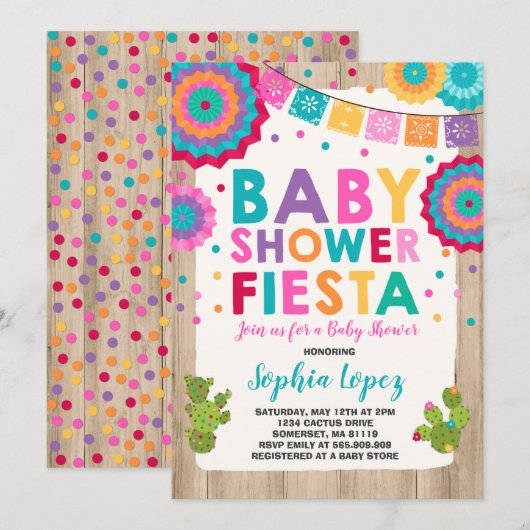 Baby shower Fiesta Invitation Baby shower mexicain (Devant / Derrière)