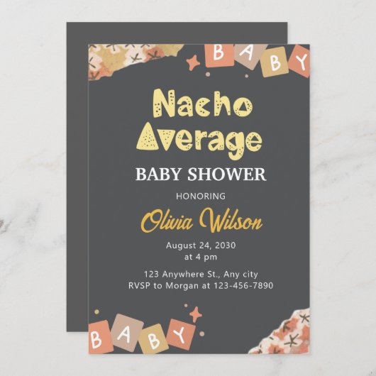 Baby shower Fiesta Invitation Nacho Douche moyenne (Devant / Derrière)