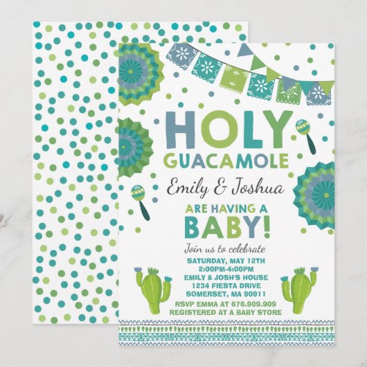 Baby shower Fiesta Invitation Saint-Guacamole (Devant / Derrière)