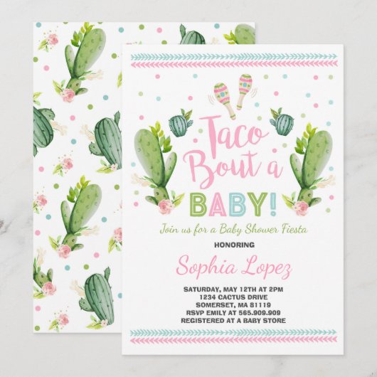 Baby shower Fiesta Invitation Taco Bout A Baby (Devant / Derrière)