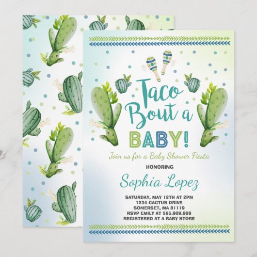 Baby shower Fiesta Invitation Taco Bout A Baby (Devant / Derrière)