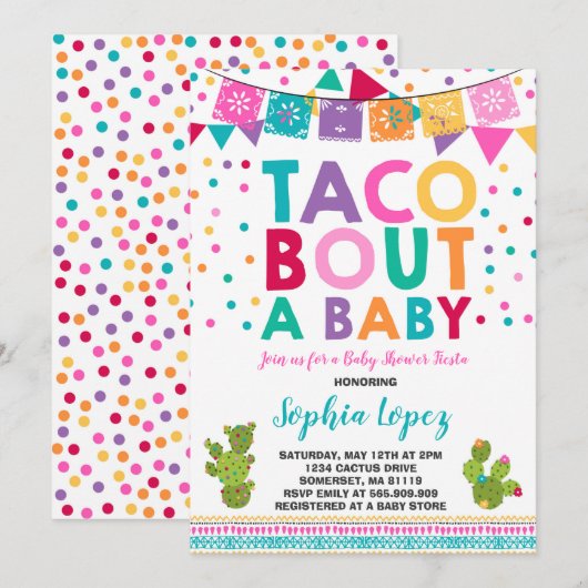 Baby shower Fiesta Invitation Taco Bout A Baby (Devant / Derrière)